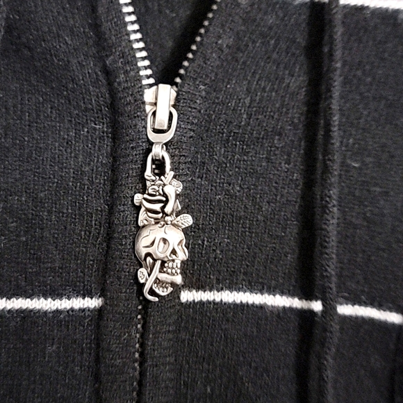 Nwt Ed Hardy Striped Zip Up Hoodie Sweater Wool Love Kills Slowly Skeleton Patch - Picture 5 of 9